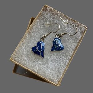 Heart Shaped Earrings Elegant Faux Blue Opal Pierced Boho Women’s Gift Box NWOT